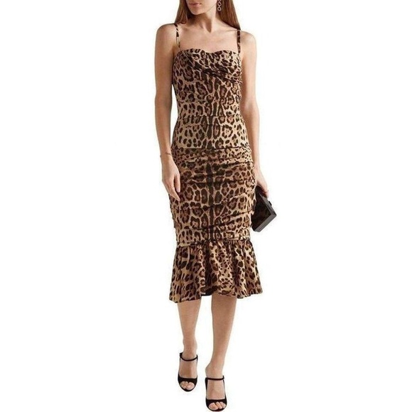 Dolce & Gabbana Runway Leopard Silk Midi Dress - Picture 5 of 9